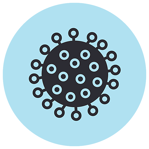 Silhouette illustration of a virus.