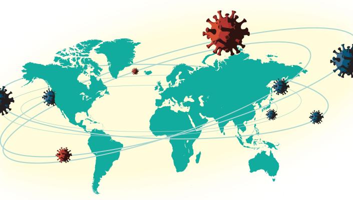 world map overlaid with coronavirus