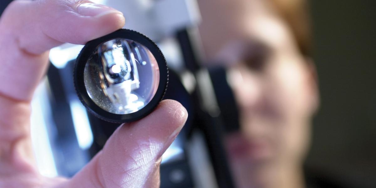 a close-up view of a refractory lens used during eye exams