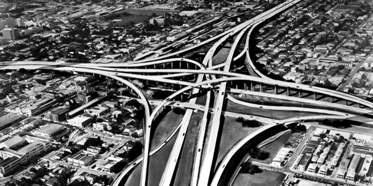 1960's arial photo of Miami Interstate exchange.