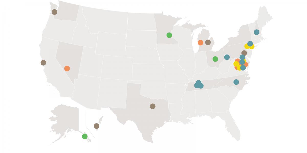 Info graphic showing BAHI fellows locations in United States