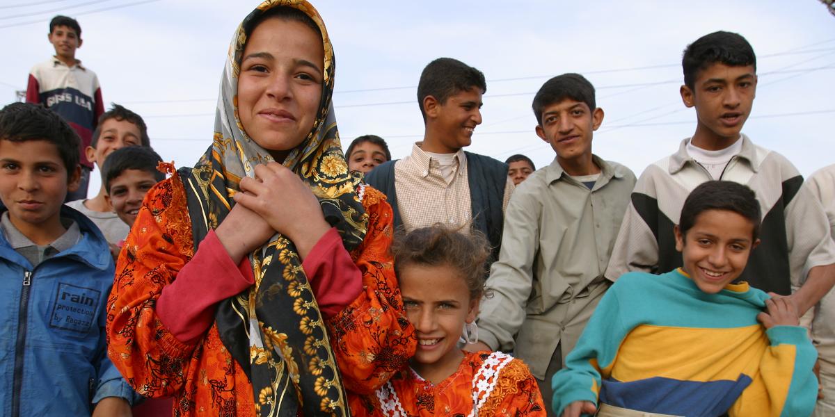 a crowd of kids in Baghdad