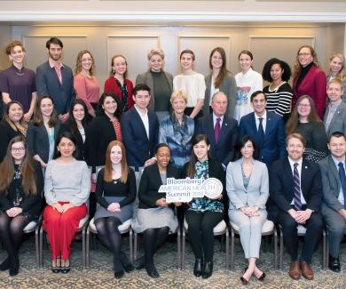 Image of BloombergFellows with Dean MacKenzie & President Daniels