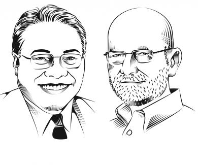 A line drawing of Chris Elias and Jose Rimon.