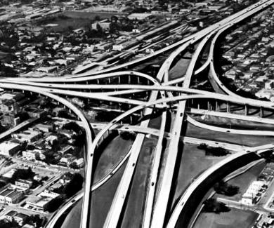 1960's arial photo of Miami Interstate exchange.