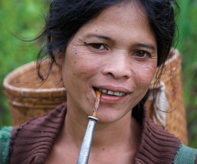 Rural Laotian women smoking