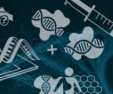 illustration of mRNA, DNA, and syringes