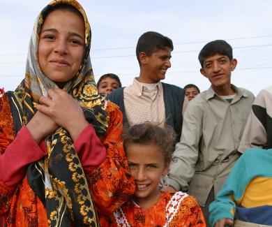 a crowd of kids in Baghdad