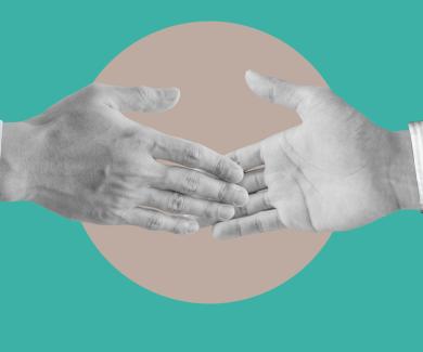 An illustration of two hands reaching out for a handshake.