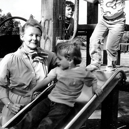 Sue Baker studying playground safety, on site